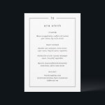 Menu Casamento Moderno Nome do Convidado Preto e Branco<br><div class="desc">Menus de casamento modernos com um design simples,  mas elegante,  com seu monograma no topo e seus detalhes cercados por uma borda. Use o modelo para adicionar o nome de cada convidado e dispensar os cartões de lugar.</div>