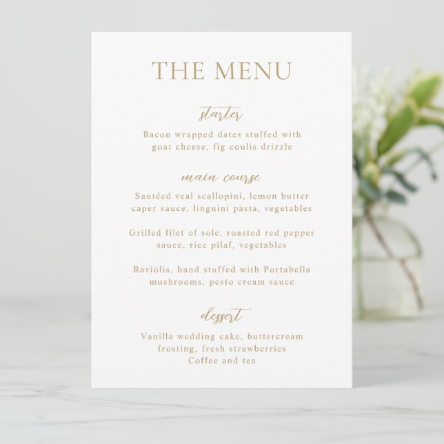 Menu Casamento Moderno Ouro Simples (Em pé/Frente)
