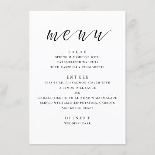 Menu Casamento moderno preto e branco. Escrita minimali