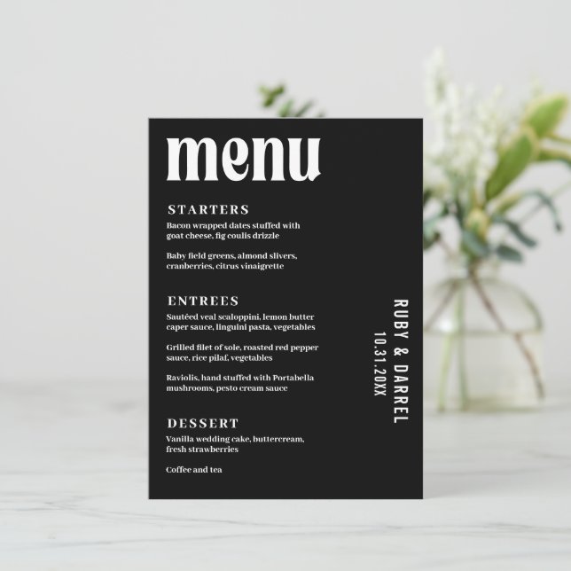 Menu Casamento Moderno Preto Rubi (Em pé/Frente)