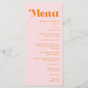 Menu Casamento Moderno Retro Rosa e Laranja