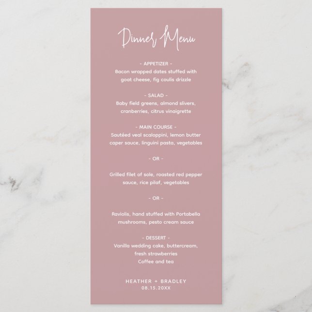Menu Casamento Moderno Rosa Minimalista (Frente)