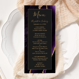 Menu Casamento Moderno Roxo Dourado Ágata Escuro