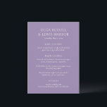 Menu Casamento Moderno Roxo Simples<br><div class="desc">Menus modernos de casamento com um design simples e limpo com fontes ousadas.</div>