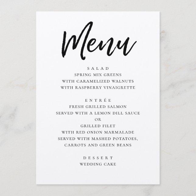 Menu Casamento moderno rústico. Caligrafia cursiva coun (Frente)