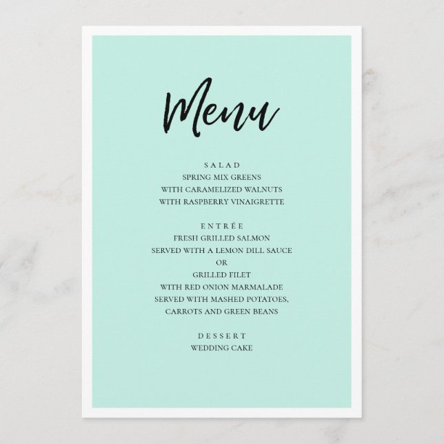 Menu Casamento moderno. Script minimalista simples (Frente)