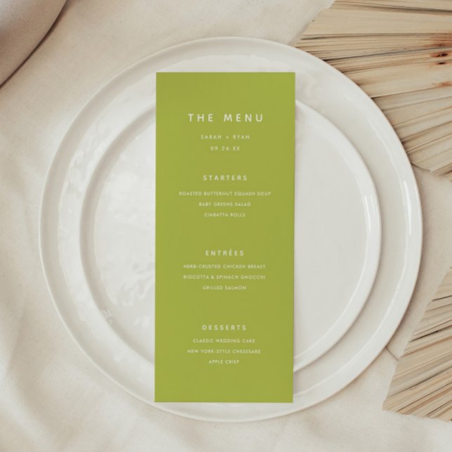 Menu Casamento Moderno Verde Lima Brilhante (Criador carregado)