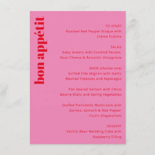Menu Casamento Moderno Vermelho Rosa-Rosa Vibrante