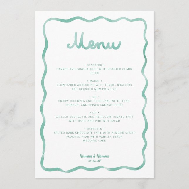 Menu Casamento Moldura Ondulada Verde Menta Branco Capr (Frente)