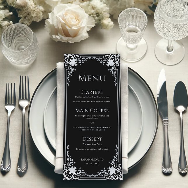 Menu Casamento Monocromático do Ornamentado Elegante Ne (Criador carregado)