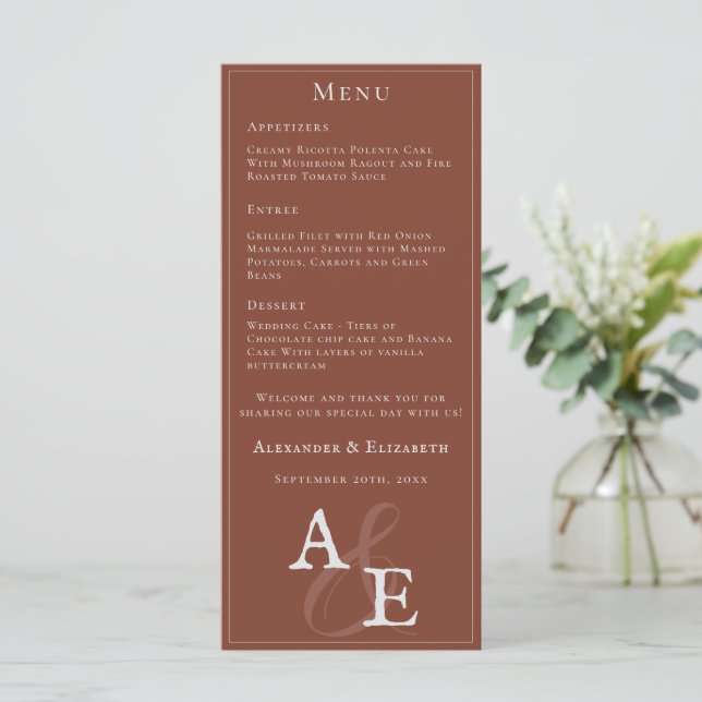 Menu Casamento Monográfico Minimalista Laranja-Laranja  (Em pé/Frente)