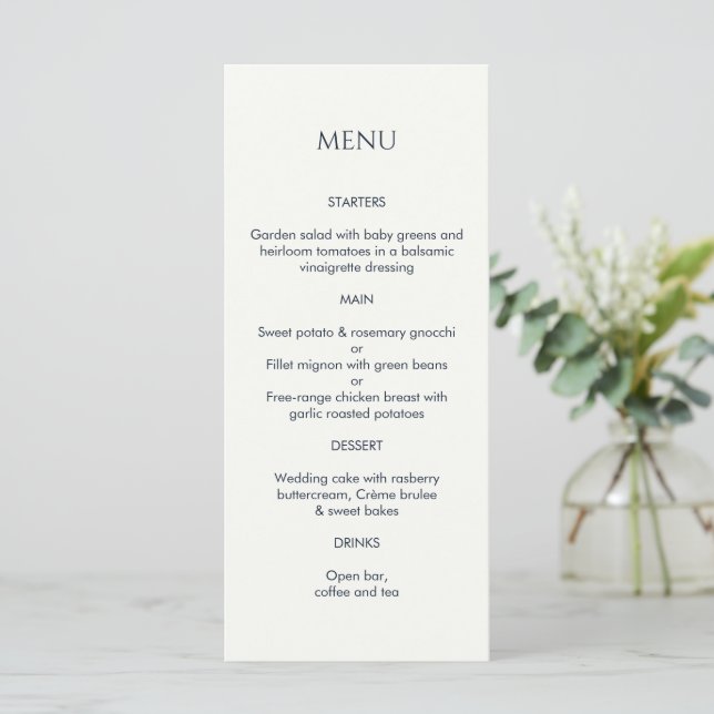 Menu Casamento Monograma de Black and Ivory (Em pé/Frente)