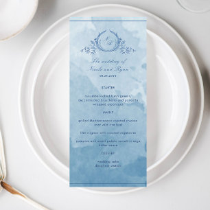 Menu Casamento Monograma de Script de Mola Azul-Ch