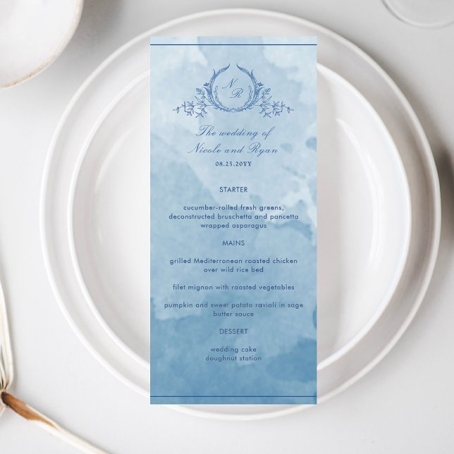Menu Casamento Monograma de Script de Mola Azul-Ch (Criador carregado)