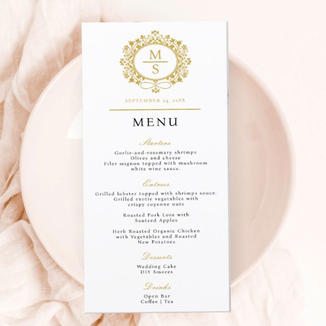 Menu Casamento Monograma Dourado (I wish you happiness!)