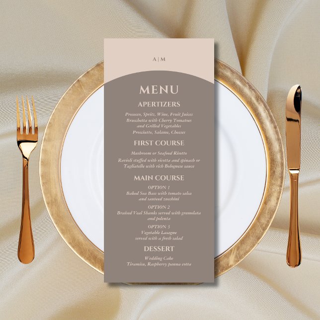 Menu Casamento Monograma Minimalista Taupe Japandi (Criador carregado)