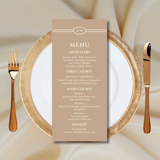 Menu Casamento Monograma Moderno de Creme (Criador carregado)