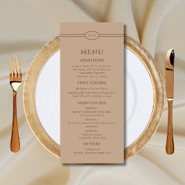 Menu Casamento Monograma Moderno de Creme