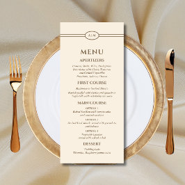 Menu Casamento Monograma Moderno de Creme