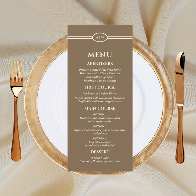 Menu Casamento Monograma Moderno de Creme (Criador carregado)