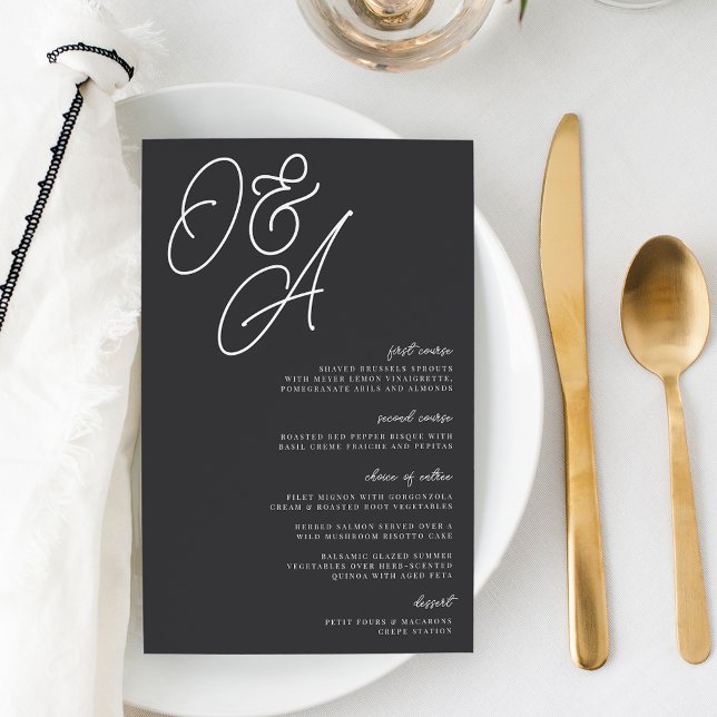 Menu Casamento Monograma Preto e Branco Sobredimen (Criador carregado)