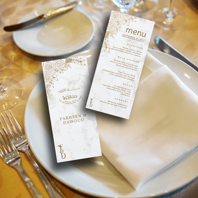Menu Casamento Muçulmano Islâmico de Luar Floral Branco (Criador carregado)