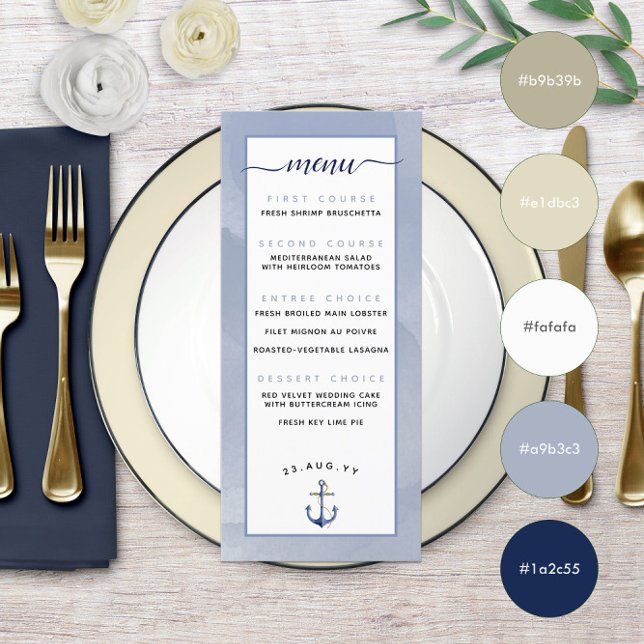 Menu ⚓ Casamento na Praia com Aquarela Azul (⚓ Blue Watercolor Beach Wedding Menu
)