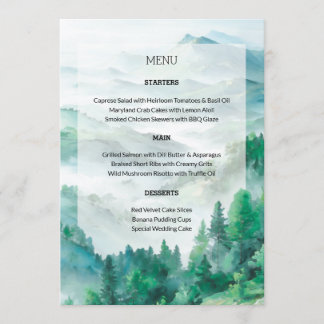 Menu Casamento natural de Colinas verdes e brancas pint