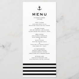 Menu Casamento Náutico com Âncora Preto e Branco Modern