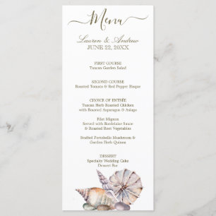 Menu Casamento náutico da aguarela dos Seashells da