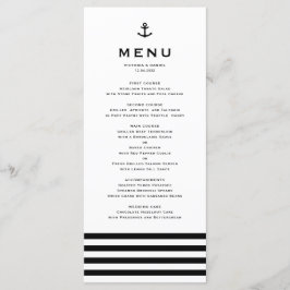 Menu Casamento Náutico de Âncora Negra e Branca Moderna