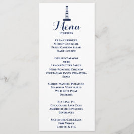 Menu Casamento Náutico Elegante Farol Branco & Azul