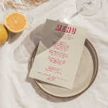 Menu Casamento Negra Branca Moderna com Brilho Colorido<br><div class="desc">Um retro fedorento,  moderno e brilhante menu de janto de casamento. Que apresenta design modelo chic de boho vintage,  fundo creme bege pálido e menu tipografia em negrito em magenta vermelha azul. Perfeito e compatível com toda a suíte.</div>