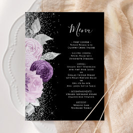 Menu Casamento Negra Floral Roxo Prateado