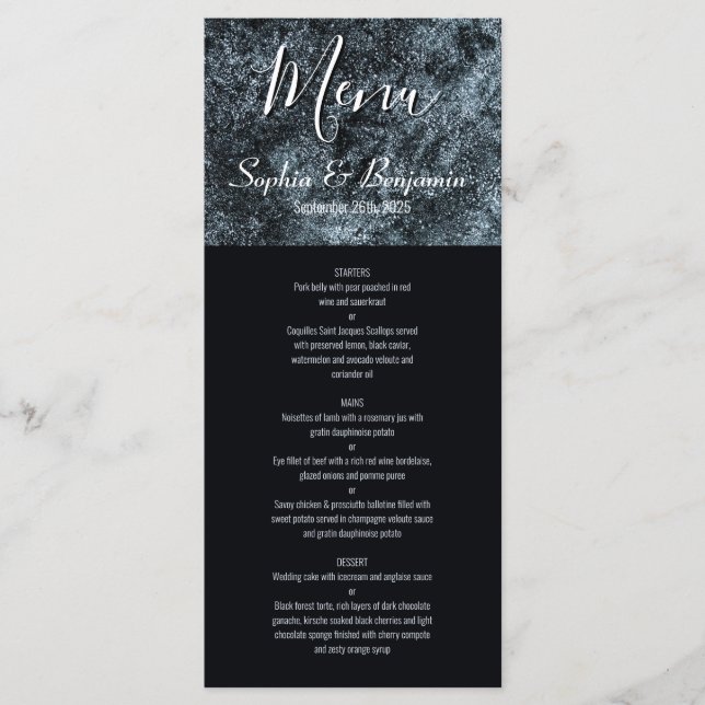 Menu Casamento Negra Moderno e Prata (Frente)