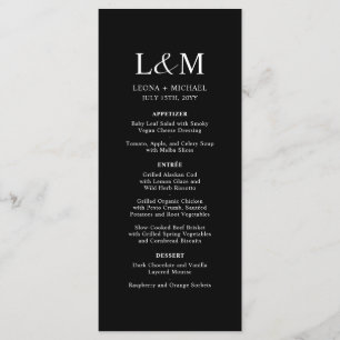 Menu Casamento Negra Monograma Minimalista Elegante