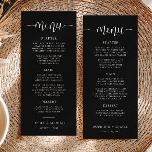 Menu Casamento Negra na moda Moderno da Caligrafia