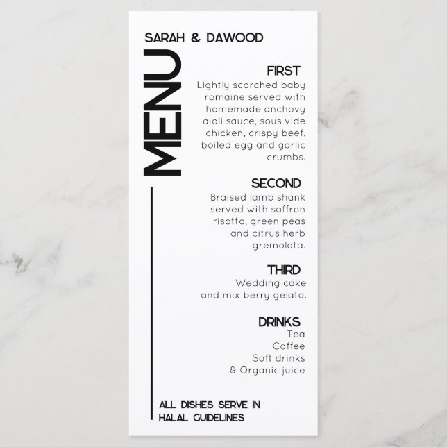 Menu Casamento Negro Branco Multão e Elegante e Minimal (Frente)