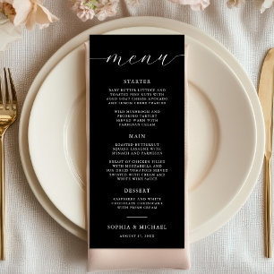Menu Casamento Negro da Caligrafia Romântica Moderna