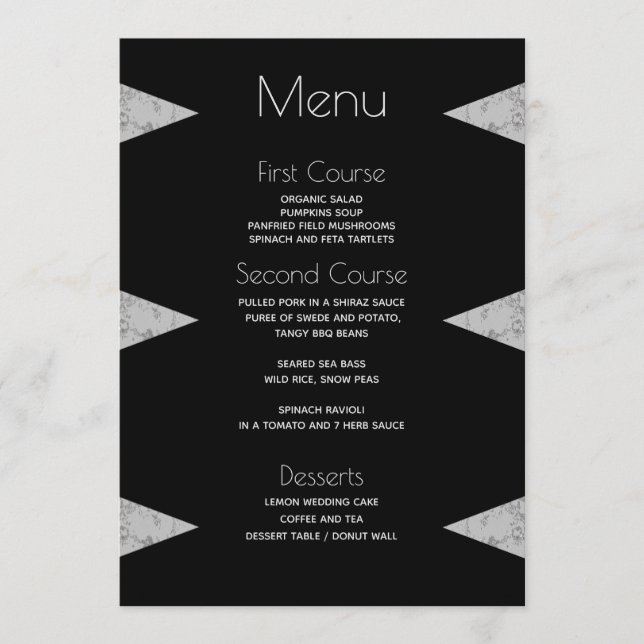 Menu Casamento Negro da Mármore Geométrica Moderna (Frente)