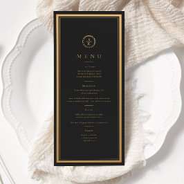 Menu Casamento Negro Dourado de Elegância Simples Cláss