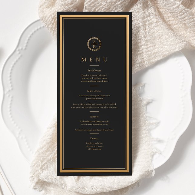 Menu Casamento Negro Dourado de Elegância Simples Cláss (Criador carregado)