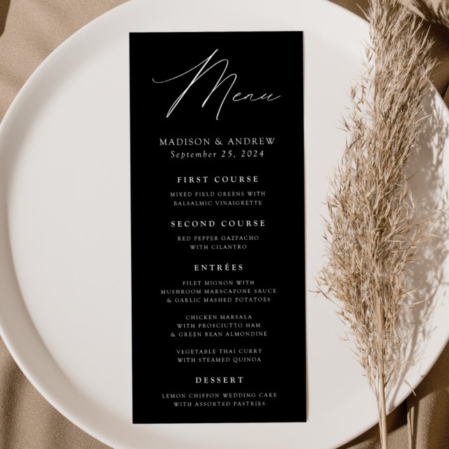 Menu Casamento Negro e Branco de Elegância Moderna (Criador carregado)