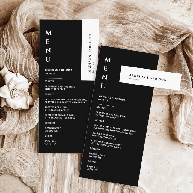 Menu Casamento Negro e Branco minimalista (Criador carregado)