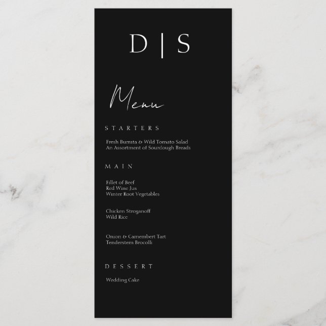 Menu Casamento Negro e Branco minimalista (Frente)