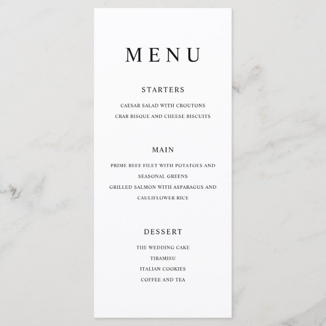 Menu Casamento Negro e Branco minimalista moderno (Frente)