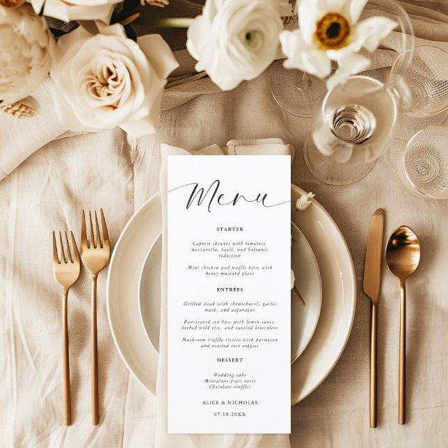 Menu Casamento Negro e Branco minimalista moderno (Criador carregado)