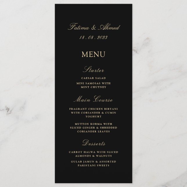 Menu Casamento Negro Mínimo Muçulmano Islâmico (Frente)