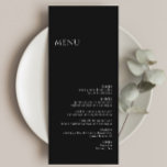 Menu Casamento Negro Moderno Minimalista<br><div class="desc">Elevem sua recepção com este Menu de Casamento Negra Moderno e Minimalista Personalizado. Projetada para destacar sua cozinha, esta peça elegante melhora qualquer exibição de menu de casamento. Perfeito para casais que buscam ideias de cardápio de casamento, esses carteirões de cardápio personalizáveis complementam os menus de casamento na moda num...</div>