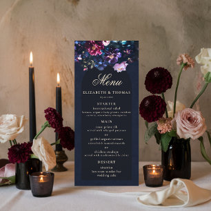 Menu Casamento Negro Romântico Floral Gótico Preto